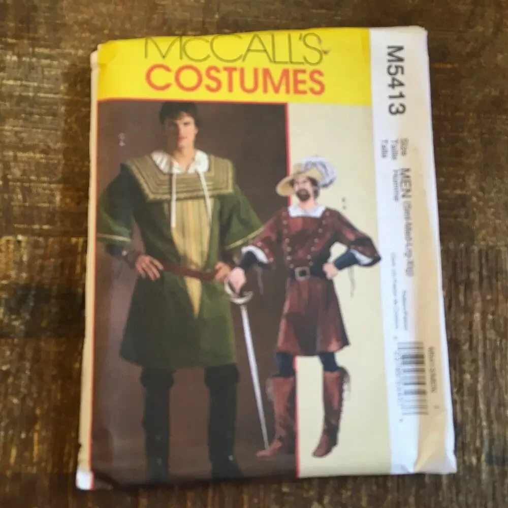 McCalls Sewing Pattern M5413 Mens Renaissance Musketeer Shirt Tunic S-XL UNCUT